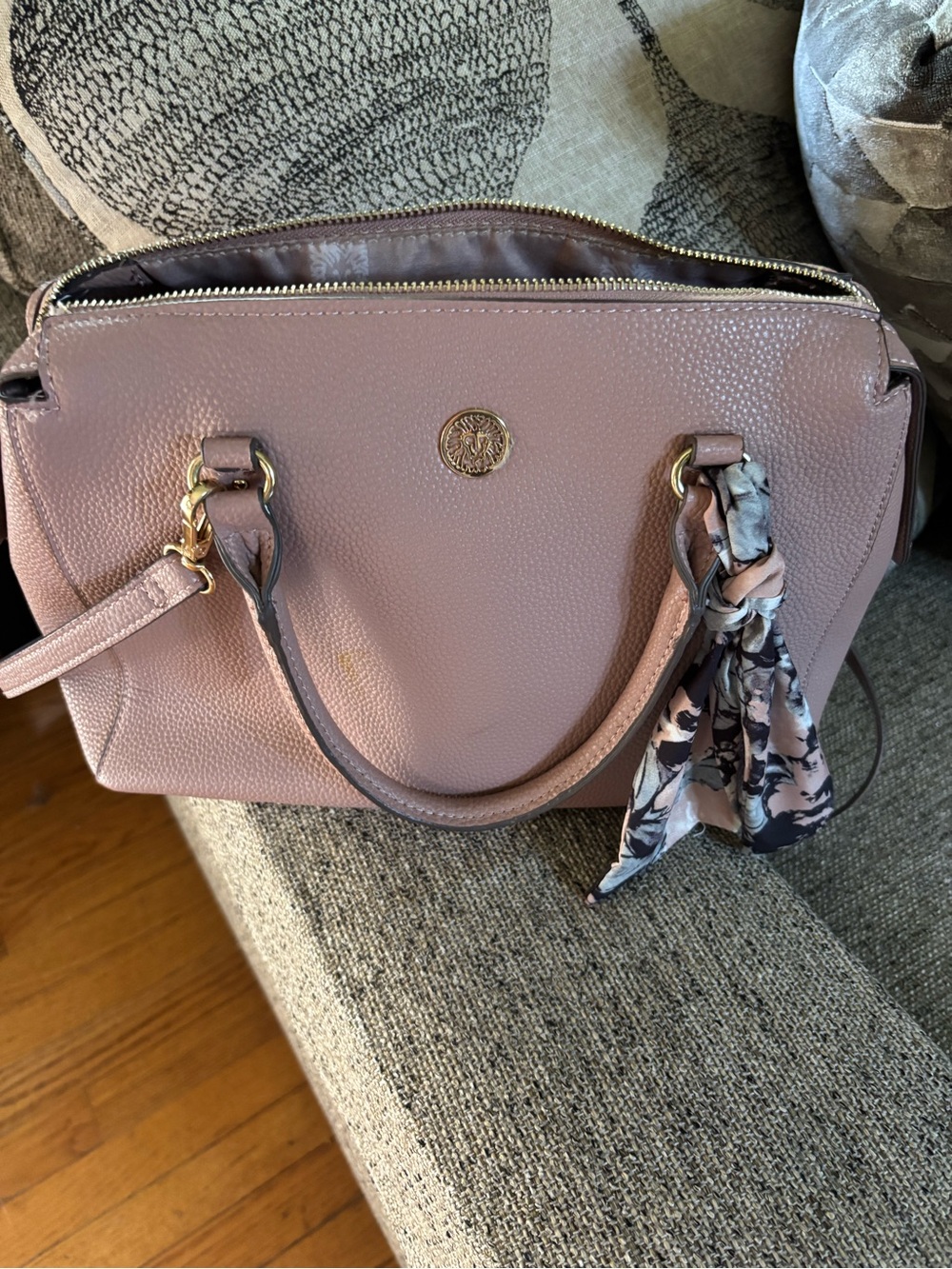 Anne Klein Blush Pebble Leather Shoulder Satchel with Scarf Accent - Picture 2 of 10
